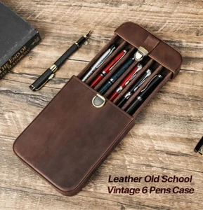 Genuine Leather 6 Slots Fountain Pen Case Tray Holder Storage Box Desk Organizer - Picture 1 of 8