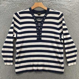 Lane Bryant Pullover Sweater Womens 22/24 Blue White Cotton Blend Striped Knit - Picture 1 of 22
