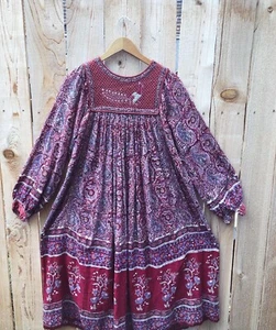 Kalamkari RARE AUTHENTIC VINTAGE India Block Print Dress One Size Fits Most #104 - Picture 1 of 10