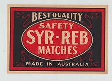 Grande étiquette Allumette Australie  Syr Reb  Dimensions 23 cm x 16  cm