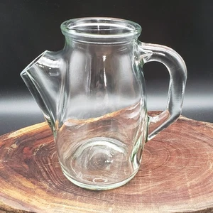 Unusual Vintage Glass Syrup Pitcher Side Spout Clear Jug Rustic Kitchen Decor - Picture 1 of 8