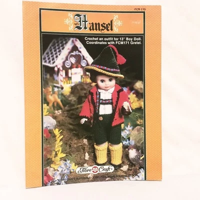 Hansel Outfit Crochet Pattern 13" Doll Fibre Craft 1988 FCM170 - Image 1 of 4