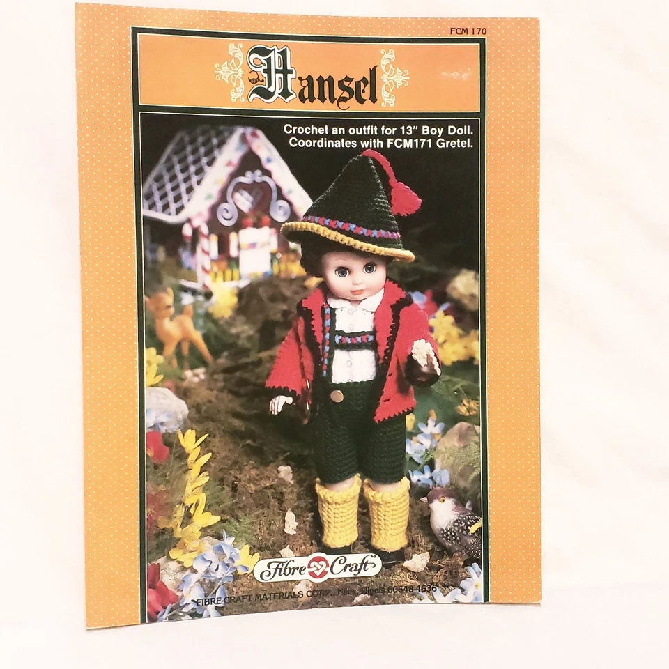 Hansel Outfit Crochet Pattern 13" Doll Fibre Craft 1988 FCM170 - Image 1 of 4