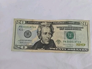 Billete de veinte dólares número de serie de lujo 00001973 serie baja 1973 año de nacimiento - Imagen 1 de 11