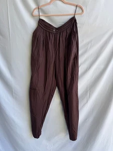 Pantalones holgados de satén marrón lavandería de seda talla M (faltan cordones) - Imagen 1 de 5