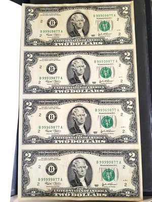 UNCUT SHEET 4 TWO DOLLAR BILLS $2 SERIES 2003A WORLD RESERVE MONETARY EXCHANGE - Image 1 of 4