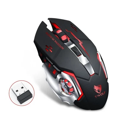 Wireless Gaming Mouse PC Rechargeable LED Light USB Computer Laptop Silent Mice - Image 1 of 4