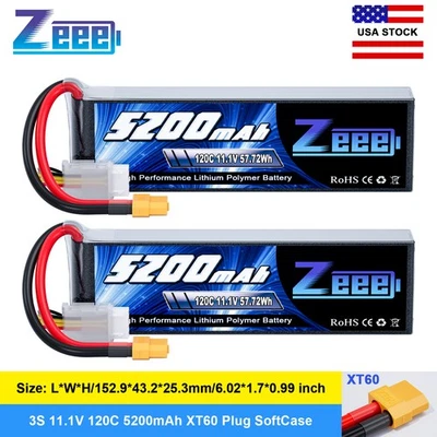 2x Zeee 3S Lipo Battery 5200mAh XT60 11.1V 120C for RC Car Truck Heli Airplane - Image 1 of 4
