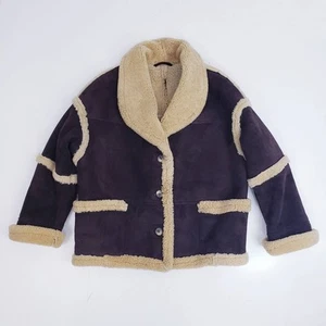Vintage Brown Tan Suede Shearling Sherpa Coat 90s Women's Size Small - Bild 1 von 9