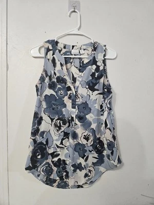 Blusa Kenar Azul Y Blanco Floral Sin Mangas Cuello en V Talla Pequeña ¡100% Poliéster! Foto 1 de 4
