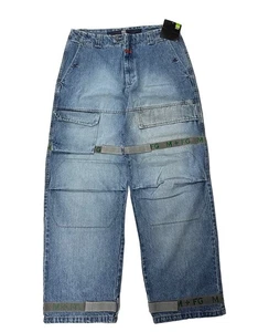 Pantalones de mezclilla holgados de colección Y2K MFG Marithe Francois Girbaud hip hop ropa de calle correa 36 32 - Imagen 1 de 9