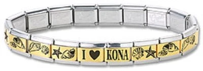 Italian Charm Bracelets Stainless Steel Gold Link Sea Shell Modular I Heart Kona - Image 1 of 2