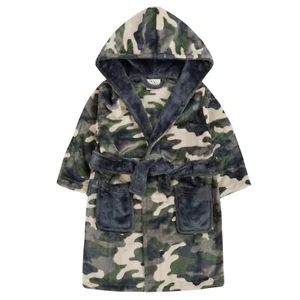 Childrens / Kids / Boys Winter Fleece Hooded Dressing Gown - Green Camo - 2-13yr - Picture 1 of 4