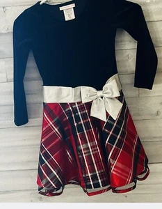 Black Velvet Red /Silver Bow Dress Bonnie Jean Size 5 Holiday, - Picture 1 of 6