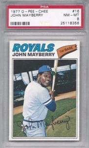 Tarjeta de béisbol 1977 OPC #16 John Mayberry, Kansas City Royals clasificación PSA 8 casi nueva - Imagen 1 de 1
