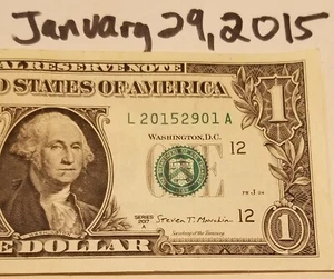Birthday Anniversary January 29, 2015 $1 DOLLAR Bill FANCY L Series A Note - Picture 1 of 4