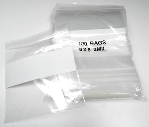 6x6 White Block Bags Top Lock 2 mil Zip Seal Bags Resealable Writable Reclosable - Picture 1 of 3