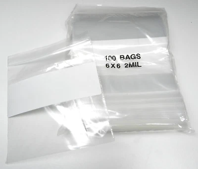 6x6 White Block Bags Top Lock 2 mil Zip Seal Bags Resealable Writable Reclosable - Image 1 of 3