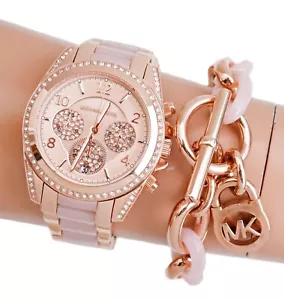 Michael Kors Watch Women's Wristwatch MK6763 Blair Chronograph IP Rose Gold New - Picture 1 of 13