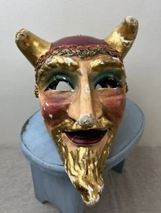 Vtg Venetian Mask Devil Demon Broadway Theater Papier Mache Oddity Party NewYear - Picture 1 of 10