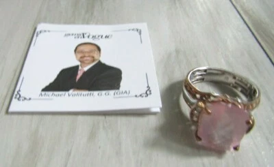 Gems en Vogue Madagascar Rose Quartz & White Zircon Ring Size 11 - Изображение 1 из 4