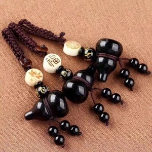 Weave Rope Gourd Pendant Keychain Natural Obsidian Car Key Ring Small Gifts - Picture 1 of 15