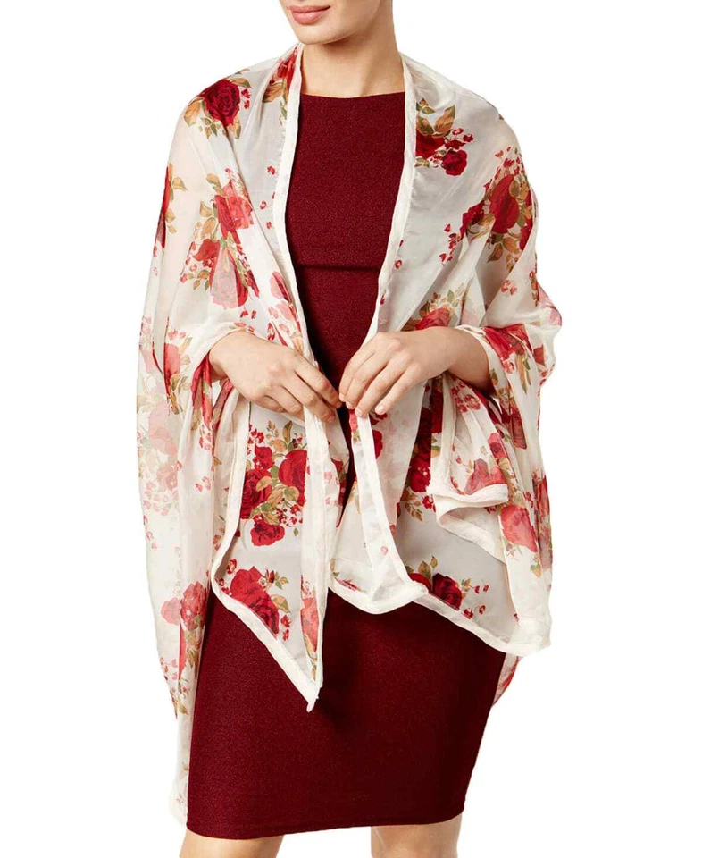 Cachecol feminino Cejon marfim chiffon 'romance de férias' estampa floral envoltório - Imagem 1 de 1