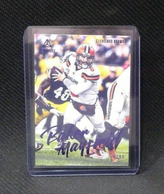2020 Panini Luminance Blue #/99 Baker Mayfield #29 SSP Numbered Cleveland Browns - Image 1 of 3