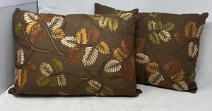 Pier 1 Imports Boho Throw Pillows Set of 2 Embroidered Brown, Gold, Tan 17”x 12” - Picture 1 of 7