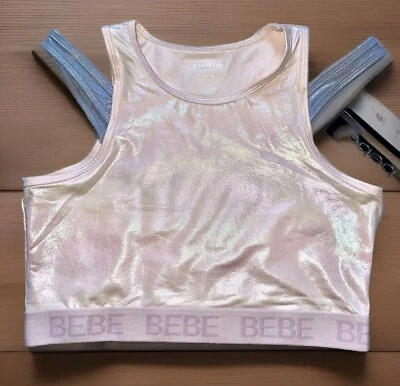 Sutiã esportivo BEBE adolescente regata grande 14/16 crioulo rosa/prata leve novo - Imagem 1 de 4