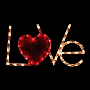 17" Valentine's Day Window Decoration - Lighted LOVE Silhouette with Red Heart.. - Picture 1 of 6