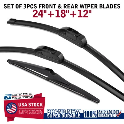 For 2019-2022 Dodge Journey 24"+18"+12" OEM Front&Rear Windshield Wiper Blades Foto 1 de 4