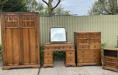 Rare Arts And Crafts  Carved Oak 4 Piece Bedroom Suite        2 Man Delivery • 1947.49£