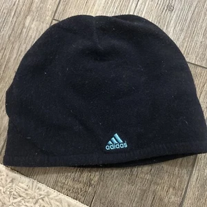 Reversible Blue Two Tone Solid Or Stripe Adidas Beanie Skull Cap Knit Hat - Picture 1 of 5