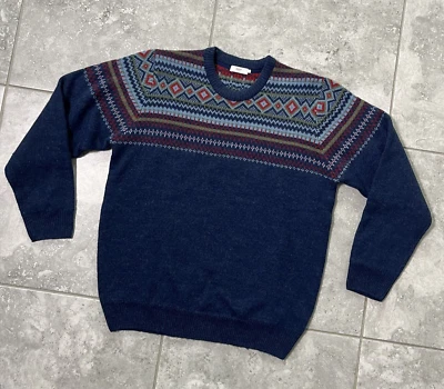 Suéter Jersey Cotton Traders De Colección Mezcla de Lana Para Hombres L Azul Islandés Fair Isle Foto 1 de 4