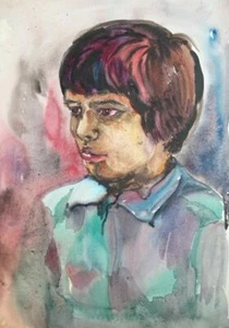 Pintura acuarela vintage retrato niño fauvista - Imagen 1 de 9