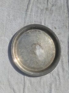 Silver On Copper Round Bar Tray - Vintage - 14.75" - Picture 1 of 2