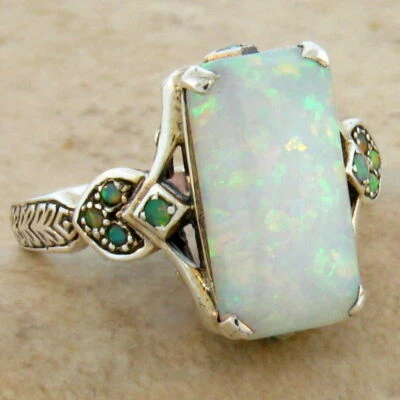 925 STERLING SILVER VICTORIAN STYLE LAB-CREATED WHITE OPAL RING             462X - Image 1 of 3