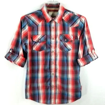 Ditch Plains New York Mens Shirt Western Plaid Snap Button Red White Blue Size S - Image 1 of 4