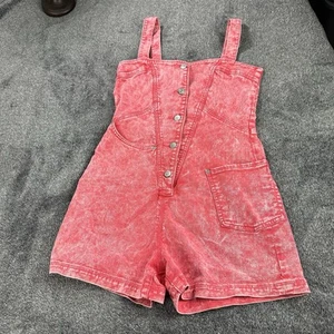 7 for all Mankind Acid Denim Romper Shortall Women’s Small Pink Sweetheart Retro - Picture 1 of 20