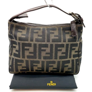 Auth FENDI Zucca PatternKhakiBrown Canvas/Leather Mini Handbag WDustbag i010635 - Photo 1/17