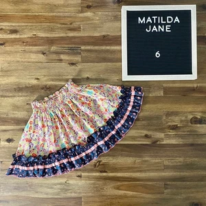 Matilda Jane Friends Forever Yellow Pink Blue Floral Ashton Ruffle Rayon Skirt 6 - Picture 1 of 8