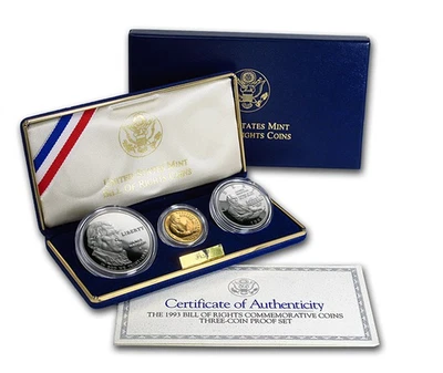 1993-S Three-Coin Bill of Rights Commemorative Coins Proof Set w/Box & COA - Image 1 of 3