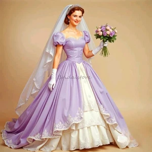 Victorian Wedding Dress Gothic A-Line Gown with Short Sleeves Medieval Bride - Picture 1 of 6