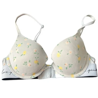Victoria Secret Pink 32A White Floral Love Pink Bra - Image 1 of 4
