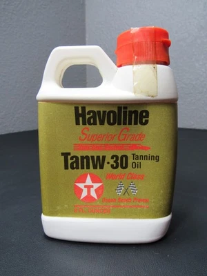 Contenedor miniatura de aceite bronceador Texaco Havoline TANW30 original de colección 8 oz Foto 1 de 4