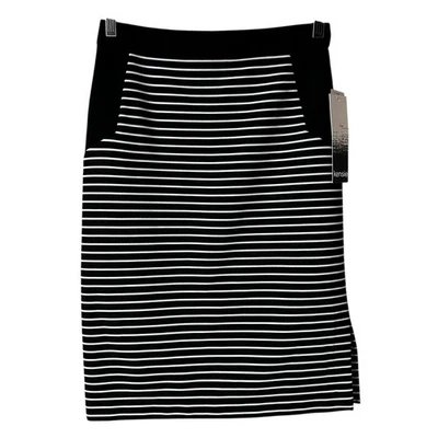 NUEVO CON ETIQUETAS Kensie Mujer Falda Rayas Lápiz Recto Ranura Lateral Negro Blanco XS Elástico Foto 1 de 4