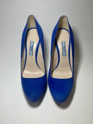 Zapatos de tacón alto de cuero gamuza azul para mujer PRADA talla 37,5 hechos en Italia Foto 1 de 4