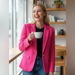 Neu ohne Etikett J. Crew Tweed Schuljungen Blazer rosa gold verziert Knopf Gr-4 - Bild 1 von 8