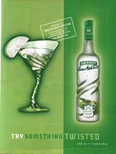 2002 PRINT AD - SMIRNOFF GREEN APPLE - SMIRNOFF TWISTED GREEN APPLETINI BAR ART - Bild 1 von 1